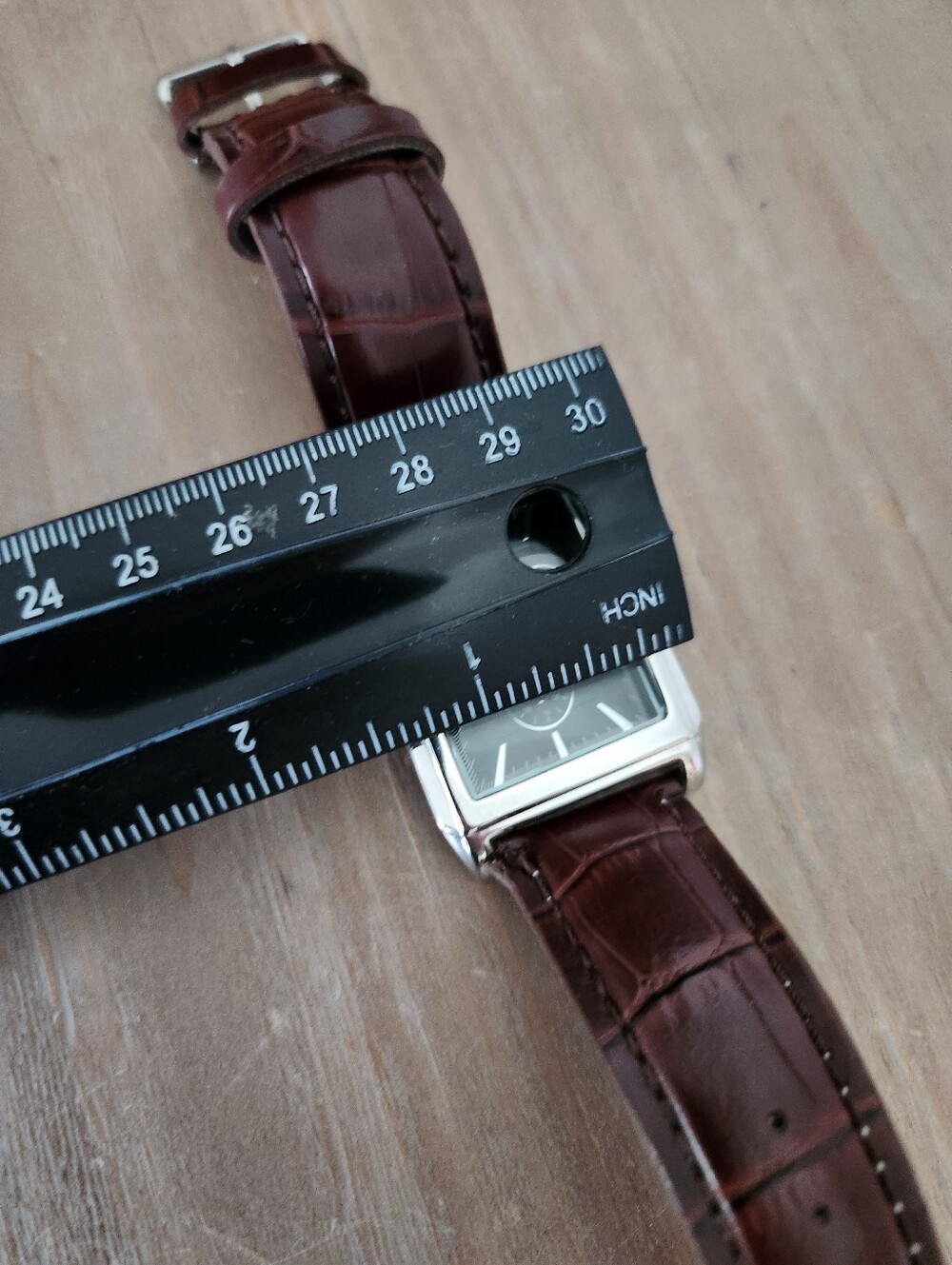 ⌚ Merona Men's Rectangular Dress Watch | Brown Croc-Embossed Strap | New Battery - Picture 9 of 9